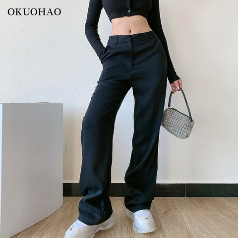 Okuohao-Pantalones clásicos para mujer, pantalón holgado informal de cintura alta para oficina, ropa ajustada recta para mamá, novedad de verano 2022 ► Foto 1/6