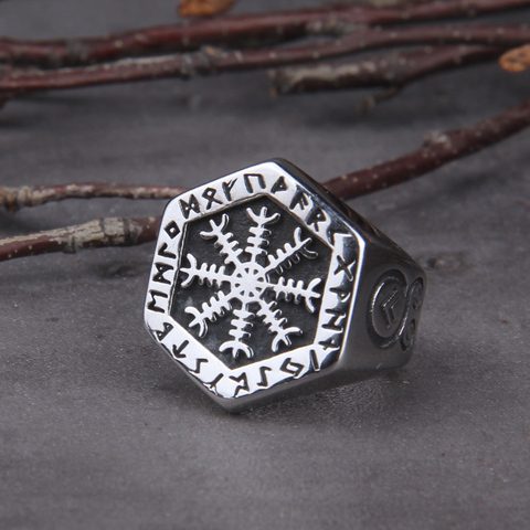 Anillo con brújula vikinga para hombre, sortija con estilo Vintage nórdico, tótem Vikingo, anillo de ciclista, joyería ► Foto 1/6