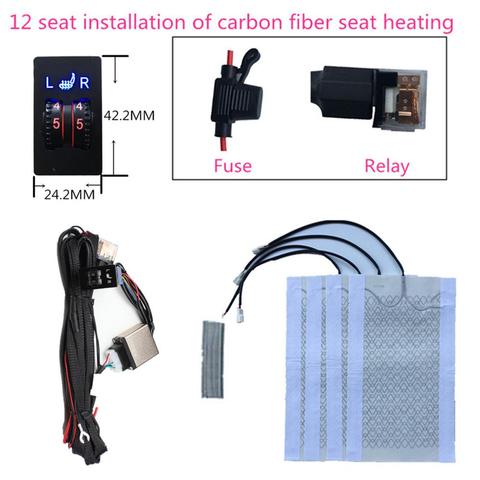 2 asientos 4 almohadillas Universal de fibra de carbono coche calefacción del asiento calentador 12 V de 2 Dial 5 interruptor de nivel de invierno caliente asiento de calefacción ► Foto 1/6