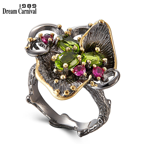 DreamCarnival-Anillo de flores Vintage para mujer, joyería elegante recubierta de oro negro, para fiesta, WA11669, novedad de 1989 ► Foto 1/6