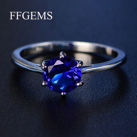 FFGems piedras preciosas amatista anillo de plata Azul zafiro, rubí anillo de la joyería de plata 925 aguamarina anillos para las mujeres anillos de compromiso ► Foto 1/6