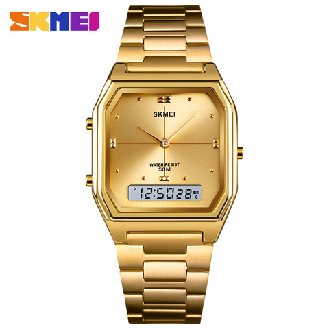 SKMEI-reloj Digital de lujo para mujer, pulsera de acero inoxidable, oro rosa, deportivo, masculino ► Foto 1/6