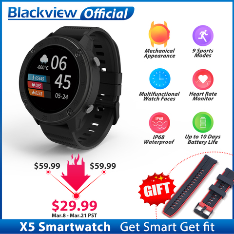 Blackview-reloj inteligente X5 para hombre y mujer, accesorio de pulsera resistente al agua IP68 con seguimiento de actividad deportiva, control del ritmo cardíaco y monitor, seguidor Fitness del sueño, compatible con IOS y Android ► Foto 1/6