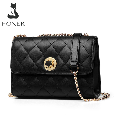 FOXER-bandolera de cuero de vaca para mujer, bolso cruzado informal a la moda, estilo clásico, pequeño, con tapa ► Foto 1/6