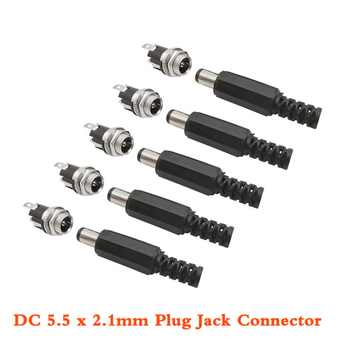 2/5/10 pares de 5,5mm x 2,1mm conector de montura de Panel DC 5,5x2,1 macho DC Terminal hembra de alimentación de 12V DC macho adaptador de enchufe ► Foto 1/6