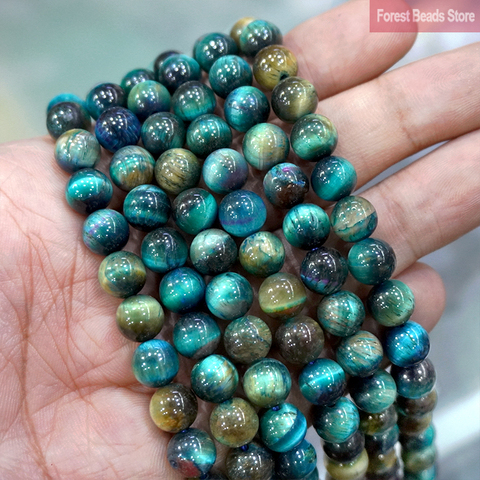Abalorios de ágatas de ojo de tigre azules naturales, Multicolor, Diy, pulsera, pendientes, cuentas redondas sueltas para fabricación de joyas, hebra de 15 
