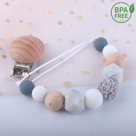 Clip para chupete de bebé, cuentas de dentición de silicona, soporte para pacificador, Clips, mordedor, juguete, masticables, regalo para Baby Birthday Shower ► Foto 1/6