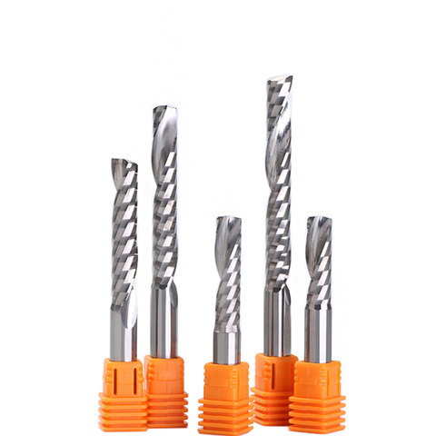 Brocas de rebajadora de CNC de carburo de una flautas, 3.175/4/5/6/8mm, molinillos con extremo en espiral, fresa de una sola flauta, cortador de madera de PVC, CEL de 8-62mm, 10 Uds. ► Foto 1/3