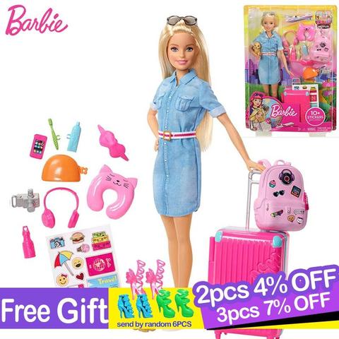 Original muñeca Barbie de viaje con accesorios de ropa Juguetes Brinquedos Barbie para niños Juguetes de bebé para niñas muñecas ► Foto 1/6