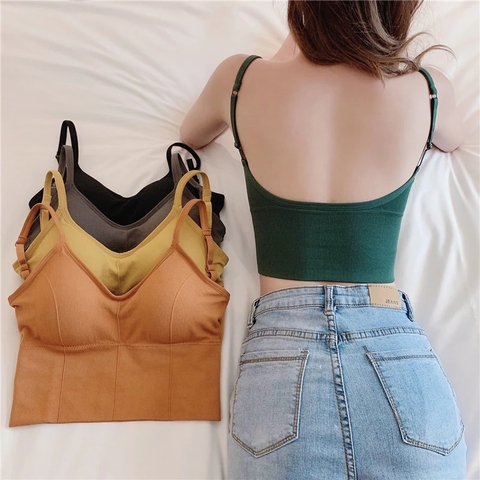 FINETOO-Bralette Sexy sin espalda sujetador para actividad para mujer, Sujetador con relleno sin costuras, lencería de algodón, inalámbrico, Camisetas largas, sujetador ► Foto 1/6