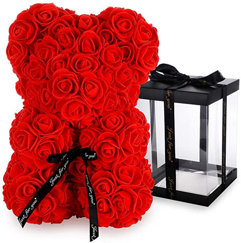 Oso de peluche de flores artificiales para mujer, rosa de 40cm, caja de regalo de Navidad, decoración del hogar, San Valentín ► Foto 1/1