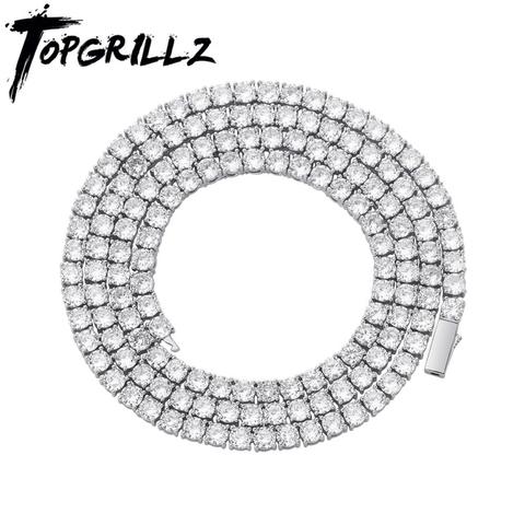 TOPGRILLZ-Cadena de tenis de circonia cúbica, collar con hebilla de resorte de 3MM-6MM, 1 fila, Color dorado y plateado, joyería de Hip Hop ► Foto 1/6