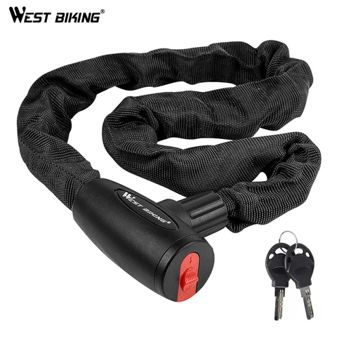 WEST BIKING-Candado antirrobo para bicicleta, de acero, con cadena, reforzado con seguridad, accesorios ► Foto 1/6