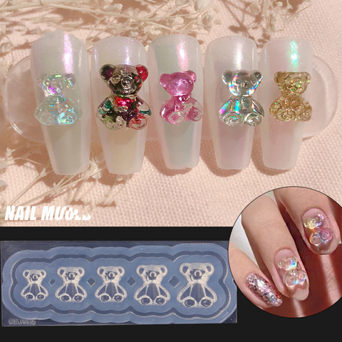 Molde de silicona para tallado de uñas, placa de estampado de oso 3D, plantillas para uñas, Gel UV, herramientas de manicura de estilo japonés, 1 Uds. ► Foto 1/6