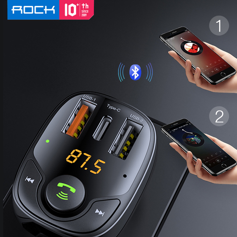 ROCK-transmisor FM B301 con Bluetooth para coche, Cargador USB PD, control de carga rápida para teléfonos, reproductor MP3 Dual US 36W ► Foto 1/6