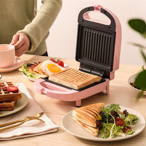 Sandwichera eléctrica para el hogar, sartén antiadherente de 220V, para desayuno, gofrera, Color rosa/rojo disponible ► Foto 1/6