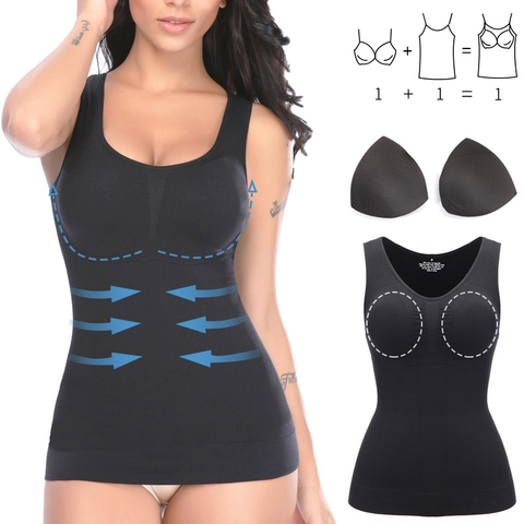 Camisetas sin mangas para mujer, camisola con sujetadores acolchados chaleco incorporado, sujetador de estante, camiseta sin mangas con tirantes anchos informal con sujetador extraíble incorporado ► Foto 1/6