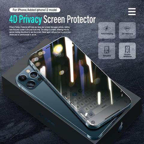 Protector de pantalla de privacidad 4D para iPhone, cristal templado antiespía, para iPhone 12, 11 Pro, Max, XS, MAX, XR, 6s, 7, 8 Plus ► Foto 1/6