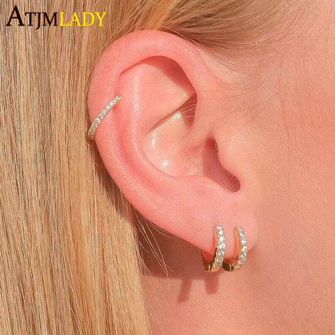 Mini Pendientes de aro pequeños para mujer y hombre, aretes minimalistas de circonia cúbica, Color dorado y plateado, joyería bonita, 5mm-13mm ► Foto 1/6