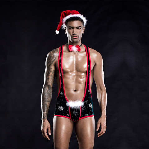 Conjunto de ropa interior llamativa de Jungle Minkini para hombre, lencería Sexy de Navidad, fiesta de juegos de rol, Papá Noel ► Foto 1/6