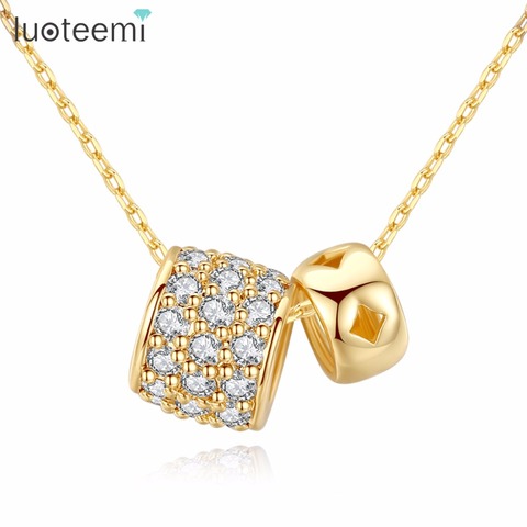 LUOTEEMI-collar de doble círculo para mujer joven, Color dorado, circonita AAA ► Foto 1/6