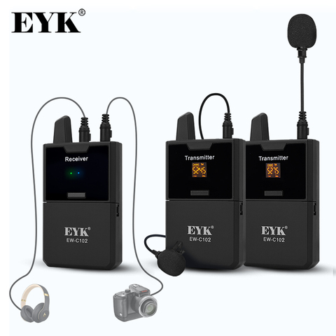 Micrófono Lavalier inalámbrico EYK UHF Monitor en tiempo Real para cámara VCR SLR recepción estable móvil Video entrevista en vivo solapa Mic ► Foto 1/6