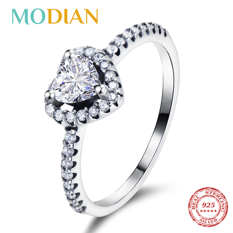 Modian-Anillo de Plata de Ley 925 con circonita cúbica transparente, joyería de lujo, con corazones, Estilo Vintage ► Foto 1/5