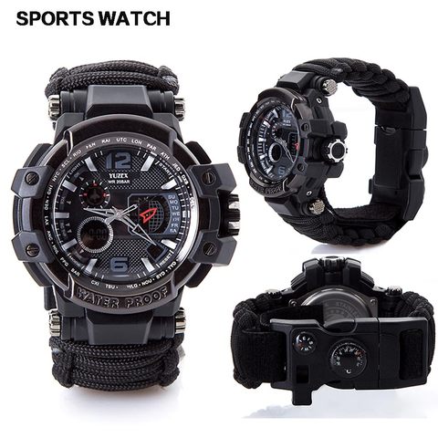 Reloj de supervivencia al aire libre, multifuncional, resistente al agua, militar, táctico, Paracord, pulsera, Camping, senderismo, equipo de emergencia EDC ► Foto 1/6