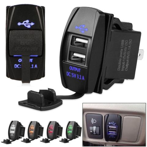 Cargador USB Dual para coche, dispositivo de carga rápida de 12-24V, 3.1A, para iPhone, Xiaomi, Huawei, tipo C, PD ► Foto 1/6