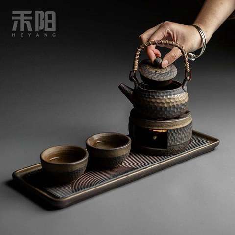 Hornillo de té grueso de estilo japonés, calentador de té Vintage hecho a mano, tetera de cerámica, juego de té cálido ► Foto 1/6