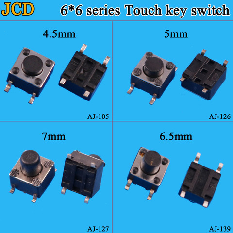 JCD-interruptor SMD, pulsador táctil de 4 pines, 6x4,5mm, 6x6x5mm, 6,5mm, 7mm, 6x6, 1 Uds. ► Foto 1/6
