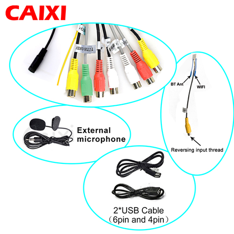 CAIXI-cable auxiliar de salida radio de coche android 2 din RCA, cable USB, Antena GPS, micrófono externo ► Foto 1/5