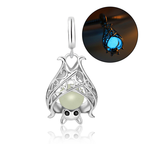 Colgante luminoso de murciélago para mujer, de Plata de Ley 925, dijes DIY, compatible con pulsera europea Original, joyería, regalo de Navidad ► Foto 1/6