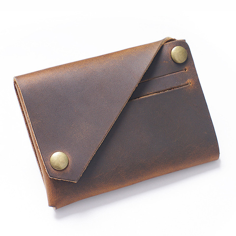 Billetera de cuero genuino Vintage de diseñador, tarjetero hecho a mano de cuero de vaca, minimalista, para tarjetas ► Foto 1/6