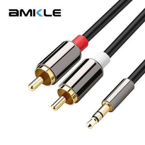 Cable de Audio auxiliar Amkle 2RCA Cable de coche RCA 3,5mm Jack macho RCA Cable auxiliar para amplificador altavoz de auriculares para teléfono móvil ► Foto 1/6