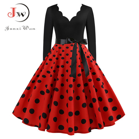 Las nuevas mujeres de manga larga Vintage Polka Dot vestido Pin Up gótico invierno Año Nuevo Vestidos de fiesta de talla grande 3XL negro Vestidos ► Foto 1/6