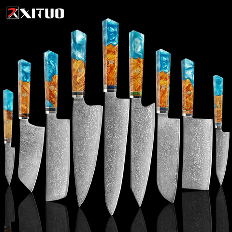 XITUO-Juego de cuchillos de cocina de acero de Damasco VG10, juego de cuchillo de acero de Damasco, cuchillo para Chef Santoku, cuchillo japonés, herramientas de cocina para el hogar, el mejor regalo ► Foto 1/6