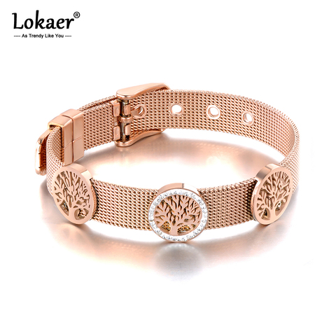 Lokaer-pulsera ajustable de acero inoxidable para mujer, brazalete con abalorio de árbol de cristal CZ, diseño Original, oro rosa, B19095 ► Foto 1/6