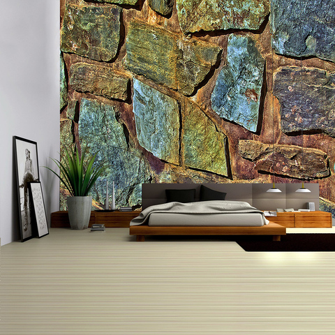 Tapiz Retro de ladrillo de piedra de color 3D para colgar en la pared, estampado artístico bohemio, tapiz para decoración del hogar ► Foto 1/6