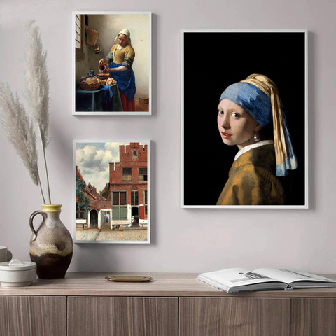 Póster de pared con un pendiente de perla para chica, arte de pared, pintura artística de la Milkmaid, impresiones, decoración para sala de estar ► Foto 1/6