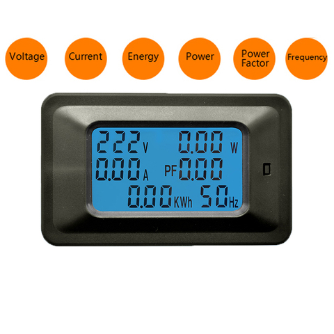 6 En 1 AC 20A 100A Digital voltímetro amperímetro de energía medidor de frecuencia de potencia Factor Grupo actual de 110 V 220 V LCD azul ► Foto 1/6