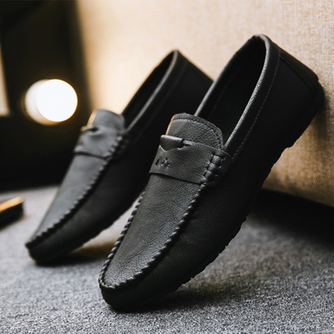 WOTTE zapatos casuales de los hombres de la moda zapatos de cuero de la PU para hombre mocasines zapatos mocasines Slip en los planos de los hombres zapatos de hombre para conducir ► Foto 1/6