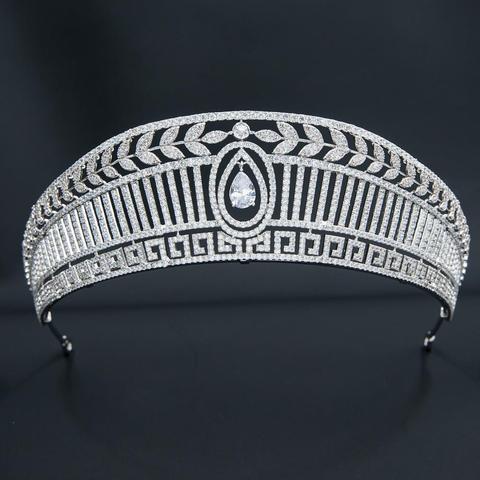 Tiara de réplica real de circonia cúbica para boda, Tiara de reinas de cristal, corona para accesorios para el cabello de novia, CH10356 ► Foto 1/6