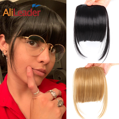 Alileader-extensiones de cabello sintético para mujer, accesorio resistente al calor, pinza con flecos, flequillo, Rubio, negro y marrón ► Foto 1/6