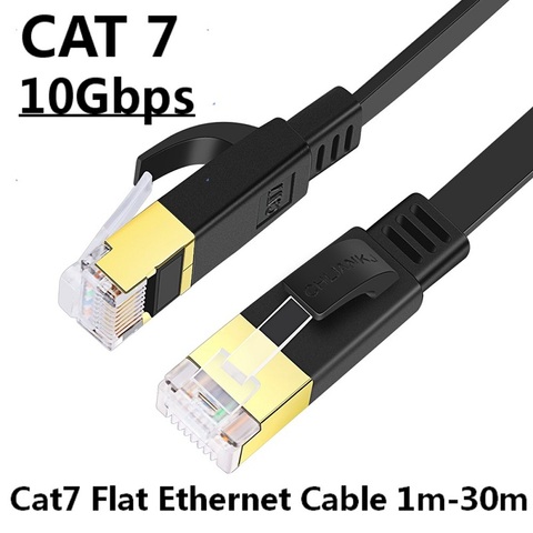 Shuliancable Cat7 Ethernet plano Cable Lan de alta velocidad Cable Cat7 RJ45 Cable de red Ethernet para el Router PC portátil Cable Ethernet ► Foto 1/6