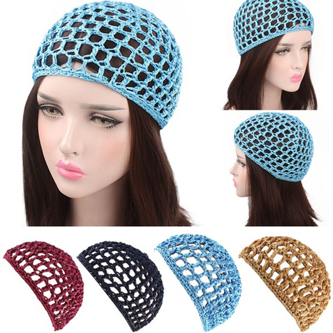 Novedad de 2022, gorro de malla para mujer, gorro de ganchillo de red, gorro de redecilla de Color liso, cubierta de dormir, sombrero de noche, gorro informal Popular de quimio ► Foto 1/6