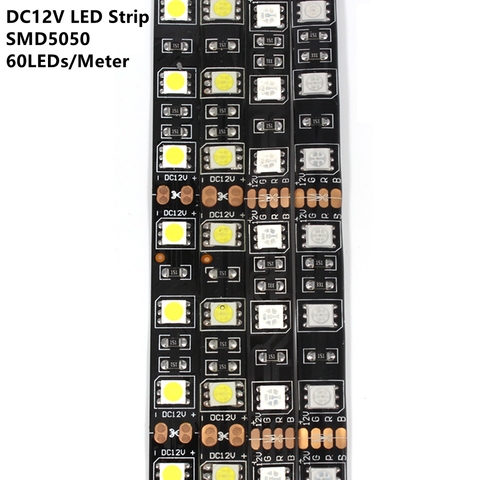 1M 2M 3M 5M 5050 LED tira de luz Placa de PCB negra 60LED/metro de entrada 12V seguro cinta BSOD DIY Flexible RGB tira Led 3M etiqueta ► Foto 1/6