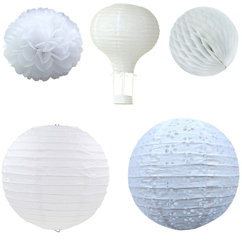 Linternas de papel chinas para decoración de fiesta de cumpleaños, Bola de flor de papel, globo aerostático de papel, Color blanco ► Foto 1/6