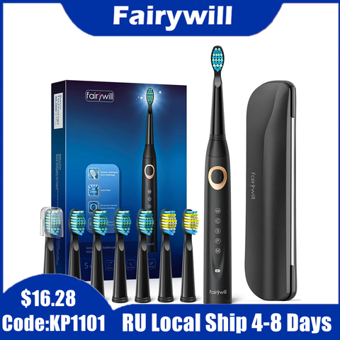 Fairywill-cepillo de dientes eléctrico sónico para adulto, resistente al agua, con 5 modos de carga USB, recargable, 8 cabezales de repuesto ► Foto 1/6