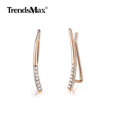 Trendmax-pendientes de palo de oro rosa para mujer y niña, aretes de Circonia cúbica, cristal claro, gota inusuales, GE272, 585 ► Foto 1/6